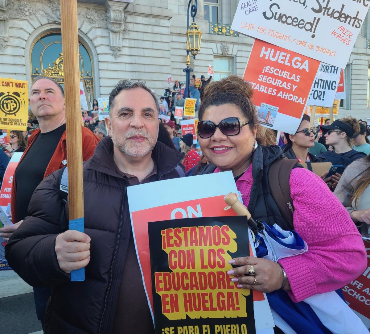 Ms. Marisol and Mr. Cuervo are protesting at City Hall. 